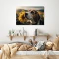 WANDBILD HUND UND SONNENBLUMEN IM FELD - BILDER VON HUNDEN - BILDER