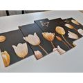 5-PIECE CANVAS PRINT TULIPS WITH A GOLD THEME - PICTURES FLOWERS - PICTURES