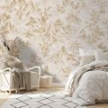 TAPETA BÉŽOVO ZLATÁ ORIENTÁLNÍ KRAJINA S PAGODAMI - TAPETY FENG SHUI - TAPETY