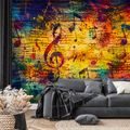 TAPETE BUNTE MUSIKNOTEN AUF HOLZ - MUSIK FOTOTAPETEN - TAPETEN