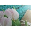 CANVAS PRINT BOUQUET OF TULIPS AND AN ENVELOPE - PICTURES FLOWERS - PICTURES