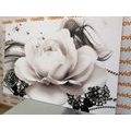 CANVAS PRINT LUXURY ROSE WITH AN ABSTRACTION IN BLACK AND WHITE - BLACK AND WHITE PICTURES - PICTURES