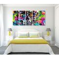 5-PIECE CANVAS PRINT COLORFUL ARTISTIC SKULL - POP ART PICTURES - PICTURES