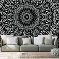 TAPETA MANDALA W VINTAGE STYLU W CZERNI I BIELI - TAPETA CZARNOBIAŁA - TAPETY