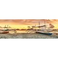 CANVAS PRINT OF BOATS AT SUNSET - PICTURES OF NATURE AND LANDSCAPE - PICTURES