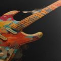 WANDBILD GITARRE IM BUNTEN WIRBEL - MUSIKBILDER - BILDER
