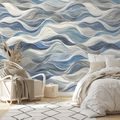 TAPETA MODRÉ VLNY NA ŠEDÉM POZADÍ - VZOROVANÉ TAPETY - TAPETY