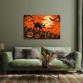 QUADRO SU TELA – GATTO NERO SOTTO LA LUNA - QUADRI HALLOWEEN E HORROR - STAMPE E QUADRI