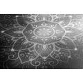 CANVAS PRINT MANDALA WITH A GALACTIC BACKGROUND IN BLACK AND WHITE - BLACK AND WHITE PICTURES - PICTURES