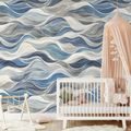 SAMOLEPÍCÍ TAPETA MODRÉ VLNY NA ŠEDÉM POZADÍ - VZOROVANÉ TAPETY - TAPETY