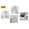 CANVAS PRINT SET HARMONY OF ANGELS IN BLACK AND WHITE - SET OF PICTURES - PICTURES