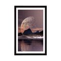 POSTER MIT PASSEPARTOUT FUTURISTISCHE LANDSCHAFT - UNIVERSUM UND STERNE - POSTER