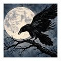 QUADRO SU TELA – CORVO NERO SOTTO LA LUNA PIENA - QUADRI HALLOWEEN E HORROR - STAMPE E QUADRI