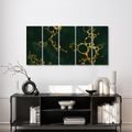 5-TEILIGES WANDBILD SMARAGDGRÜNE ABSTRAKTION MIT GOLD - WANDBILDER ABSTRAKTE FORMEN - BILDER