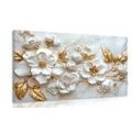 WANDBILD 3D BLUMEN MIT GOLDENEN BLÄTTERN - BILDER BLUMEN - BILDER