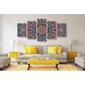 QUADRO IN 5 PARTI MANDALA CON FANTASIA FLOREALE - QUADRI FENG SHUI - QUADRI