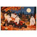 QUADRO SU TELA – FANTASMI DI HALLOWEEN SUL TRATTORE - QUADRI HALLOWEEN E HORROR - STAMPE E QUADRI