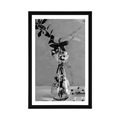 POSTER WITH MOUNT CHERRY BRANCH IN A VASE IN BLACK AND WHITE - BLACK AND WHITE - POSTERS