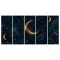 5-TEILIGES WANDBILD GOLDENER MOND ZWISCHEN STERNBILDERN - WANDBILDER MOND - BILDER