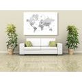 DECORATIVE PINBOARD BLACK AND WHITE MAP OF THE WORLD IN A VINTAGE LOOK - PICTURES ON CORK - PICTURES