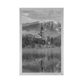 POSTER CHURCH BY LAKE BLED IN SLOVENIA IN BLACK AND WHITE - BLACK AND WHITE - POSTERS