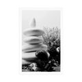 POSTER ZEN STONES WITH SEASHELLS IN BLACK AND WHITE - BLACK AND WHITE - POSTERS