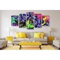 5-PIECE CANVAS PRINT RETRO STROKES OF FLOWERS - ABSTRACT PICTURES{% if product.category.pathNames[0] != product.category.name %} - PICTURES{% endif %}