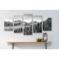 5-PIECE CANVAS PRINT FROZEN MOUNTAINS IN BLACK AND WHITE - BLACK AND WHITE PICTURES - PICTURES