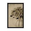 POSTER ROSEN IN DER VASE IN SEPIA - SCHWARZ-WEISS - POSTER