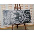 WANDBILD BLUMEN MIT PERLEN IN SCHWARZ-WEISS - SCHWARZ-WEISSE BILDER - BILDER