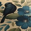 WANDBILD VÖGELCHEN AUF AST MIT BLAUEN BLUMEN - BILDER VON VÖGELN - BILDER