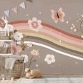 FOTOTAPETE PASTELLFARBENE BLUMEN UND REGENBOGENSTREIFEN - KINDERTAPETEN - TAPETEN