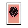 POSTER MIT PASSEPARTOUT SCHWARZES MONSTERA-BLATT - MOTIVE AUS UNSERER WERKSTATT - POSTER