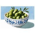 TABLEAU SUR TOILE – OLIVES VERTES DANS UN BOL - TABLEAUX DE NATURES MORTES - TABLEAUX