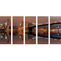 5-PIECE CANVAS PRINT REFLECTION OF MANHATTAN IN THE WATER - PICTURES OF CITIES - PICTURES