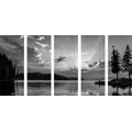 5-PIECE CANVAS PRINT MOUNTAIN LAKE REFLECTION IN BLACK AND WHITE - BLACK AND WHITE PICTURES - PICTURES