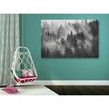 CANVAS PRINT MOUNTAINS IN THE FOG IN BLACK AND WHITE - BLACK AND WHITE PICTURES - PICTURES