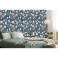 SELF ADHESIVE WALLPAPER ROMANTIC FLOWERS ON A BLUE BACKGROUND - SELF-ADHESIVE WALLPAPERS - WALLPAPERS