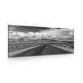 CANVAS PRINT BLACK AND WHITE ROAD IN THE DESERT - BLACK AND WHITE PICTURES - PICTURES