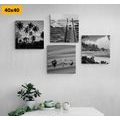 CANVAS PRINT SET HOLIDAY BY THE SEA IN BLACK AND WHITE - SET OF PICTURES - PICTURES