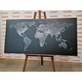 CANVAS PRINT WORLD MAP WITH A BEAUTIFUL BLACK AND WHITE DETAIL - PICTURES OF MAPS - PICTURES