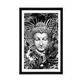 POSTER CU PASSEPARTOUT BUDDHA PE FUNDAL EXOTIC ÎN DESIGN ALB-NEGRU - ALB-NEGRU - POSTERE