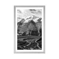 POSTER WITH MOUNT BEAUTIFUL MOUNTAIN PANORAMA IN BLACK AND WHITE - BLACK AND WHITE - POSTERS