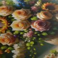 TABLEAU SUR TOILE – BOUQUET DE ROSES ET TOURNESOLS - TABLEAUX DE FLEURS - TABLEAUX