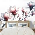 FOTOTAPETE ZARTE MAGNOLIEN AUF WEISSEM HINTERGRUND - MAGNOLIEN-TAPETEN - TAPETEN