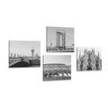 CANVAS PRINT SET CITIES IN BLACK AND WHITE - SET OF PICTURES - PICTURES