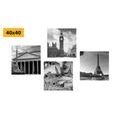 CANVAS PRINT SET HISTORICAL MONUMENTS IN BLACK AND WHITE - SET OF PICTURES - PICTURES