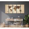 5-PIECE CANVAS PRINT WORLD MAP IN SHADES OF BROWN - PICTURES OF MAPS - PICTURES