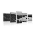 5-PIECE CANVAS PRINT LAKE AT SUNSET IN BLACK AND WHITE - BLACK AND WHITE PICTURES - PICTURES