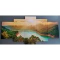 TABLEAU EN 5 PARTIES – RIVIÈRE AU MILIEU DE LA FORÊT VERTE - TABLEAUX DE LA NATURE ET DES PAYSAGES - TABLEAUX